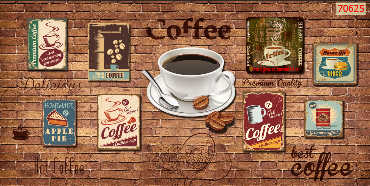 Tranh dán tường 3d trang trí quán cafe trà sữa trà chanh giá rẻ đẹp chất liệu decal pp keo sẵn bóc dán PA