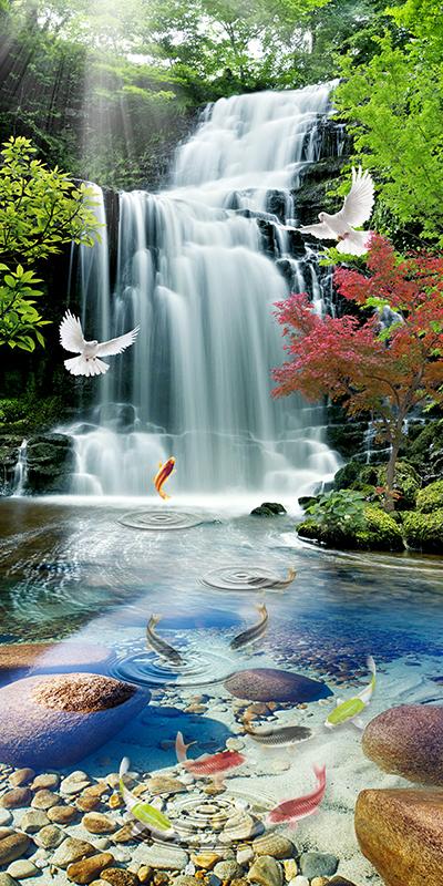 Tranh dán tường VTC Cảnh thác nước đẹp UD0839 kim sa nhiều mẫu và kích thước