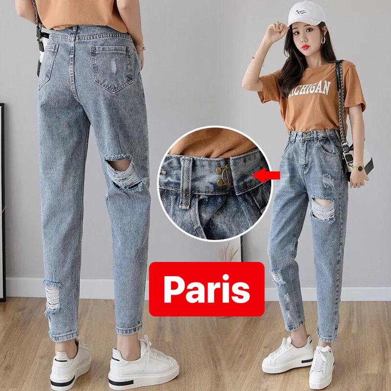 QUẦN BAGGY JEAN NỮ CHẤT BÒ XANH RÁCH SIÊU HOT LƯNG CAO NÂNG MÔNG HÀN QUỐC PR-56 CAO CẤP - PARIS FASHION