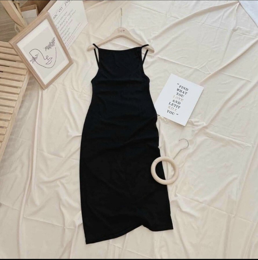 [HOÀN TIỀN ĐẾN 15%]Đầm body 2 dây, váy nữ body hở lưng màu đen cá tính