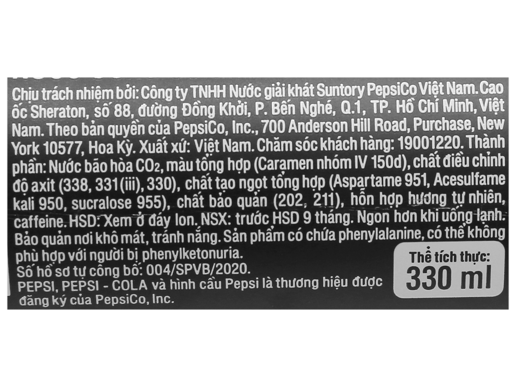 [Siêu thị WinMart] - Nước giải khát không calo PEPSI lon 330ml