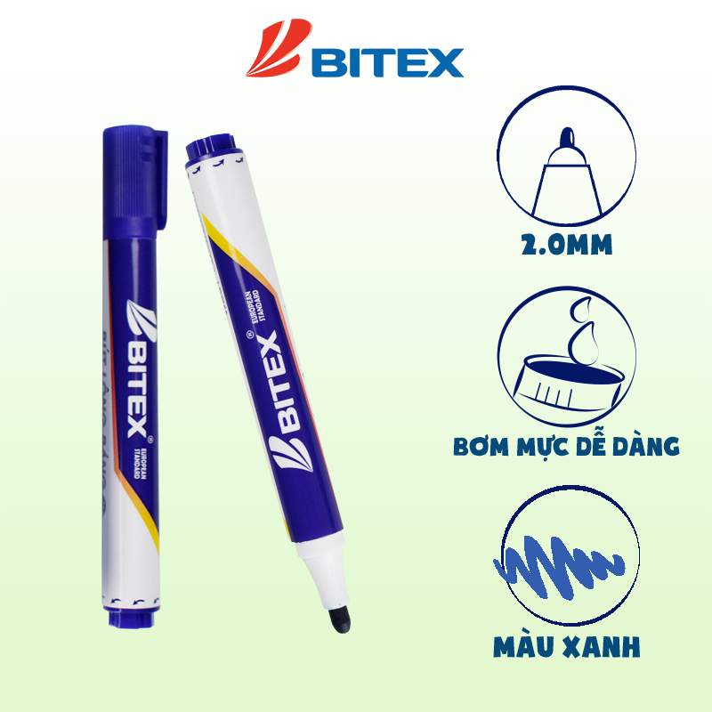 2 cây Bút lông bảng mực xanh / Đỏ / Đen Bitex WB01