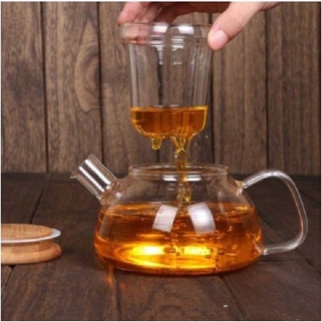 Ấm Thuỷ Tinh Nắp Tre Lõi Lọc 600Ml