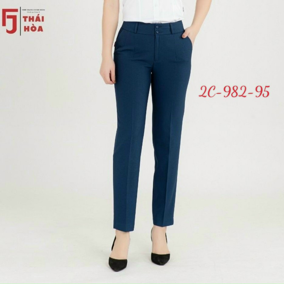 Quần tây Thái Hòa màu xanh navy lưng cao ly chìm vải mềm 2c-982-95