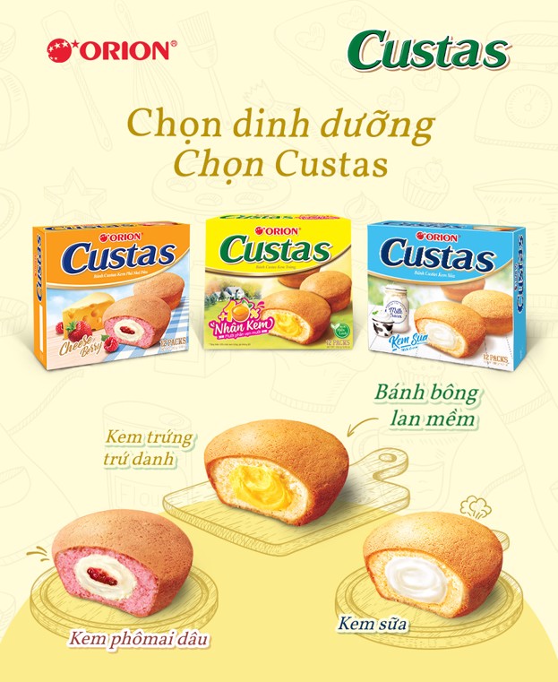 Bánh bông lan kem trứng custas orion