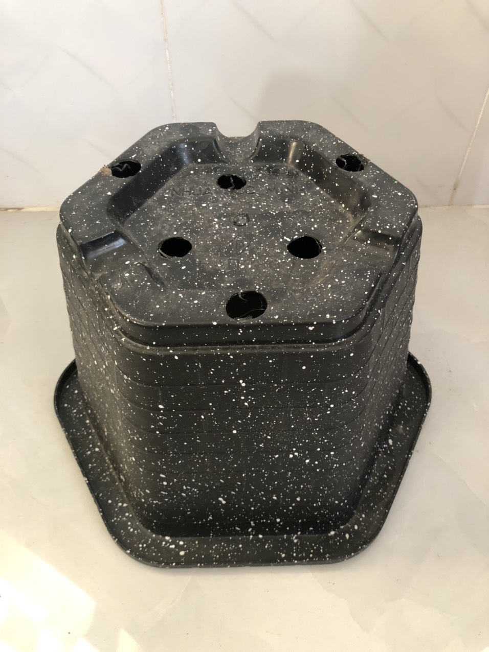 Chậu nhựa trồng cây 10 cái FA450 vân đá đen