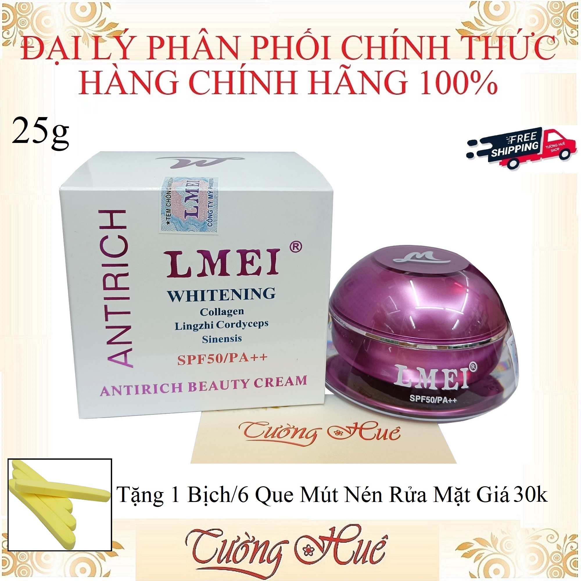 Kem Dưỡng Trắng Da LMEI Linh Chi Đông Trùng - 25g ( Tặng 1 Bịch/6 Que Mút Rửa Mặt )