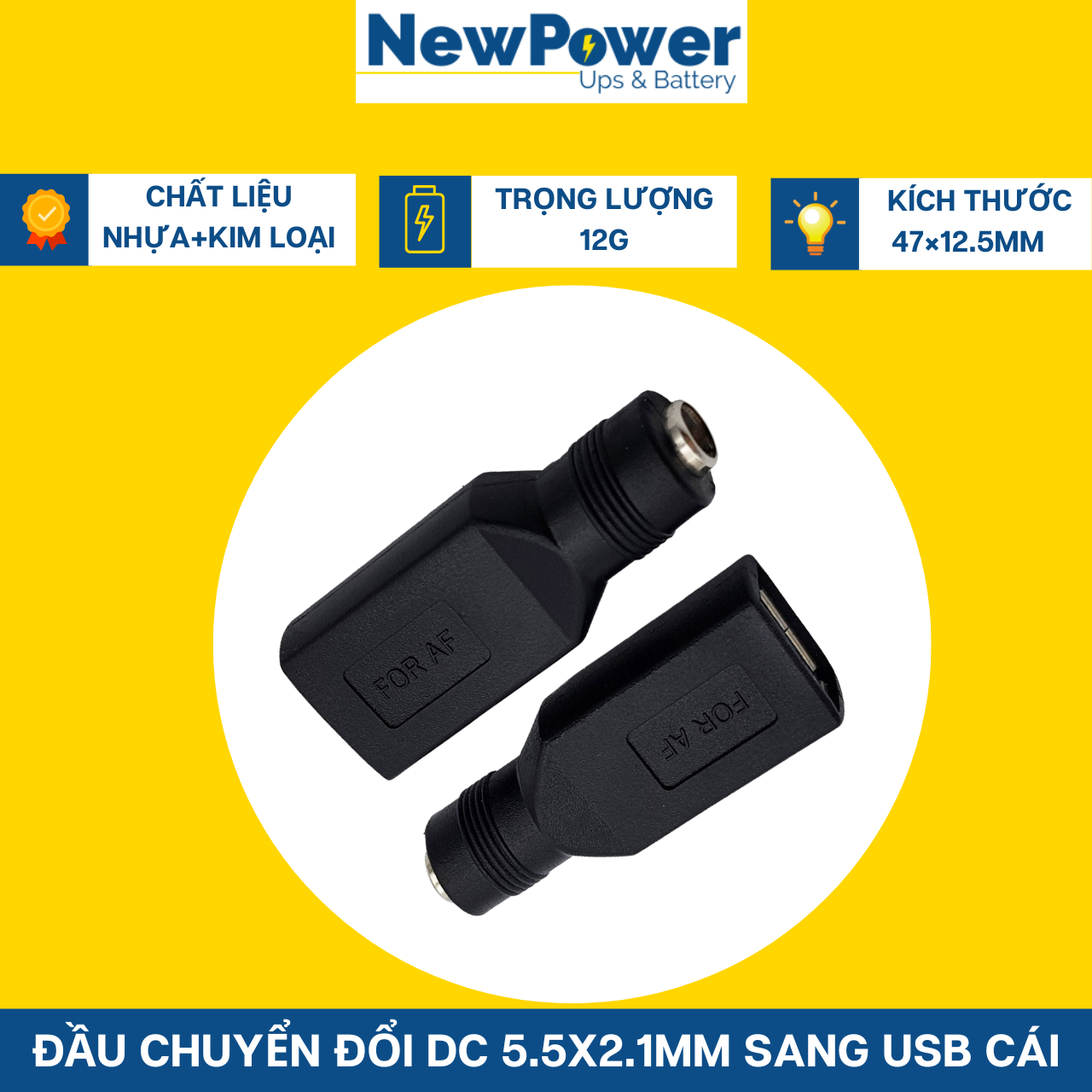 Đầu chuyển đổi DC 5.5x2.1mm sang USB cái (Jack 5.5 sang USB)