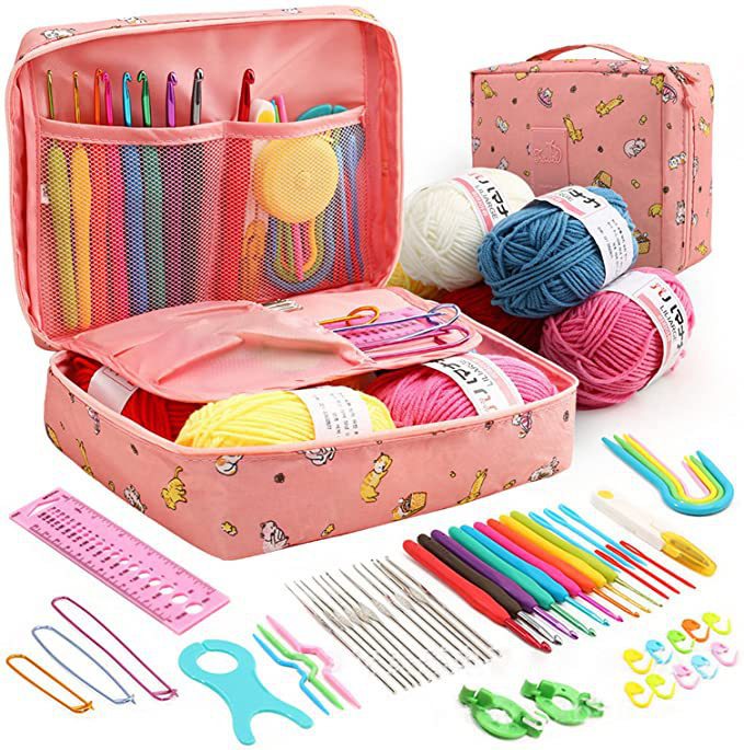 Bộ dụng cụ đan móc cho người mới bắt đầu, bộ dụng cụ đan móc hoàn chỉnh cho người lớn và trẻ em bộ dụng cụ đan móc kim khâu thủ công