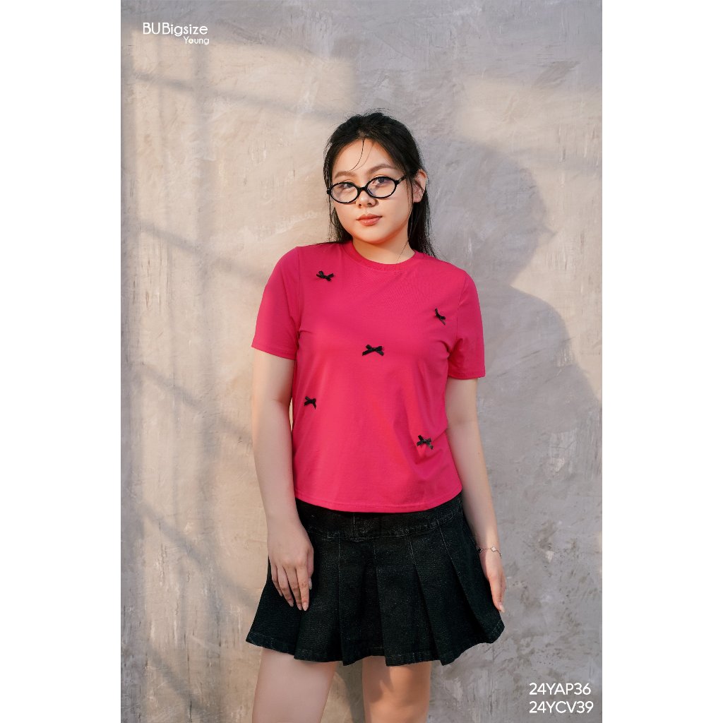 Áo babytee trơn phối đính nơ BIGSIZE (55kg đến 95kg) - 24YAP36 - [BU Bigsize Young]