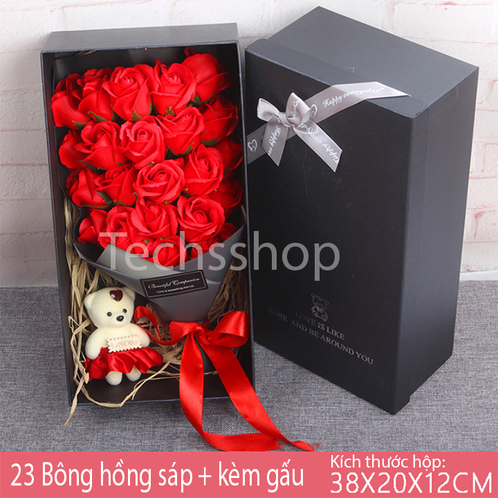 Hộp đựng quà 23 bông hồng sáp thơm kèm gấu - Quà tặng ngày lễ tình nhân