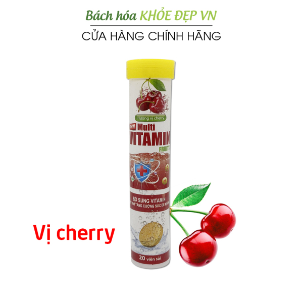 Viên sủi hương cherry Multivitamin PLUSZZS - FRUITS + Vitamin C, B, PP tăng sức đề kháng, thanh nhiệt cơ thể - 20 viên