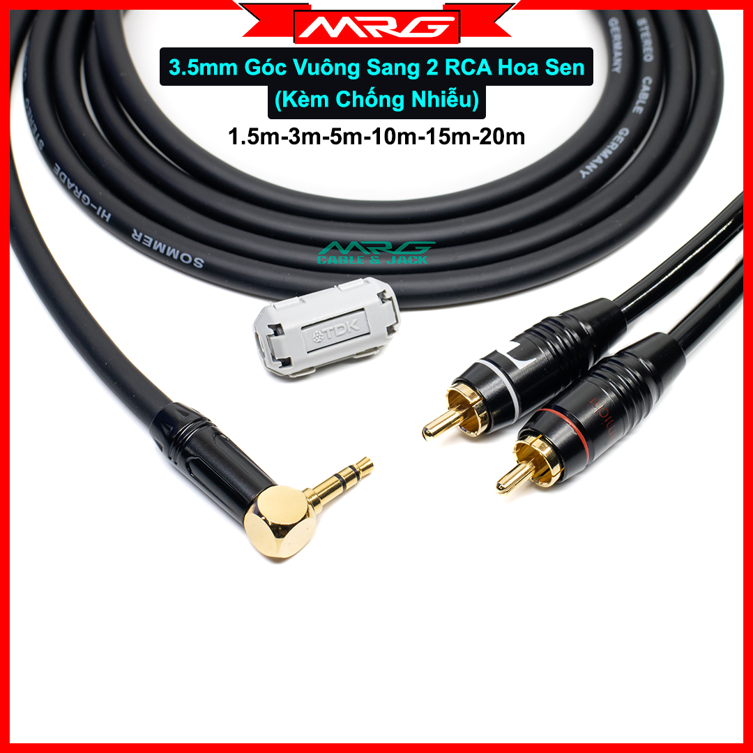 Dây 3.5 ra 2 hoa sen av chống nhiễu, dài 1.5m-3m-5m-10m-15m-20m | dây 3.5 góc vuông ra av hoa sen, dây jack 3.5mm góc vuông ra 2 hoa sen.