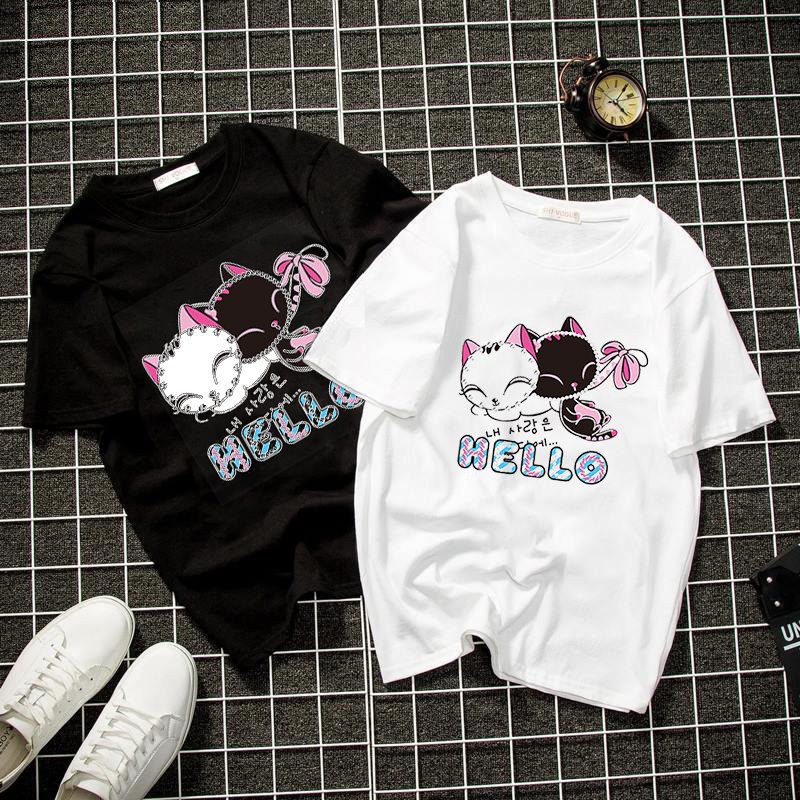 Áo thun unisex cặp đôi mèo form rộng vải dày mịn 2019T913