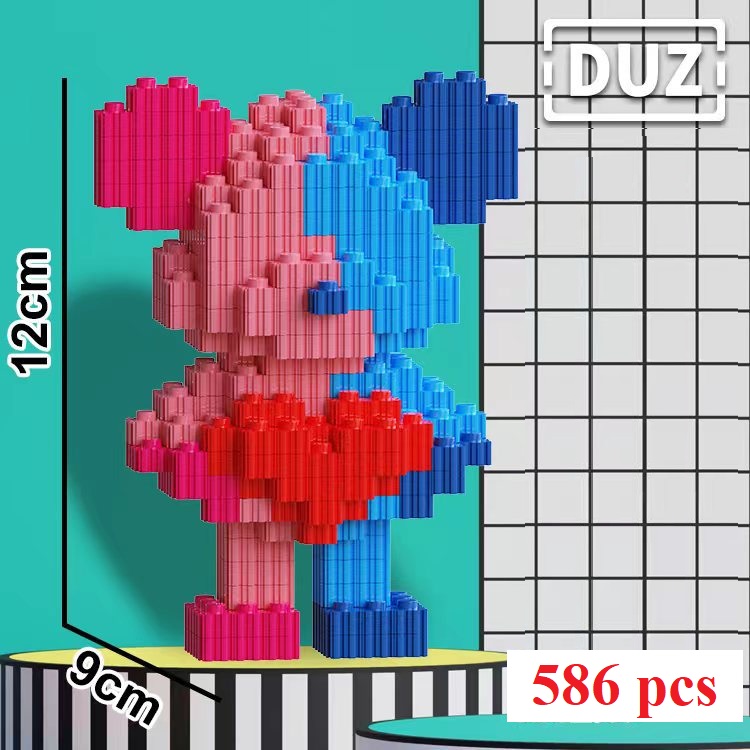 [HCM] Đồ chơi mô hình  mini Gấu Bearbrick Doraemon gấu dâu losto hồng 3D size 12cm lắp ráp xếp hình bear brick mini 3D dễ thương