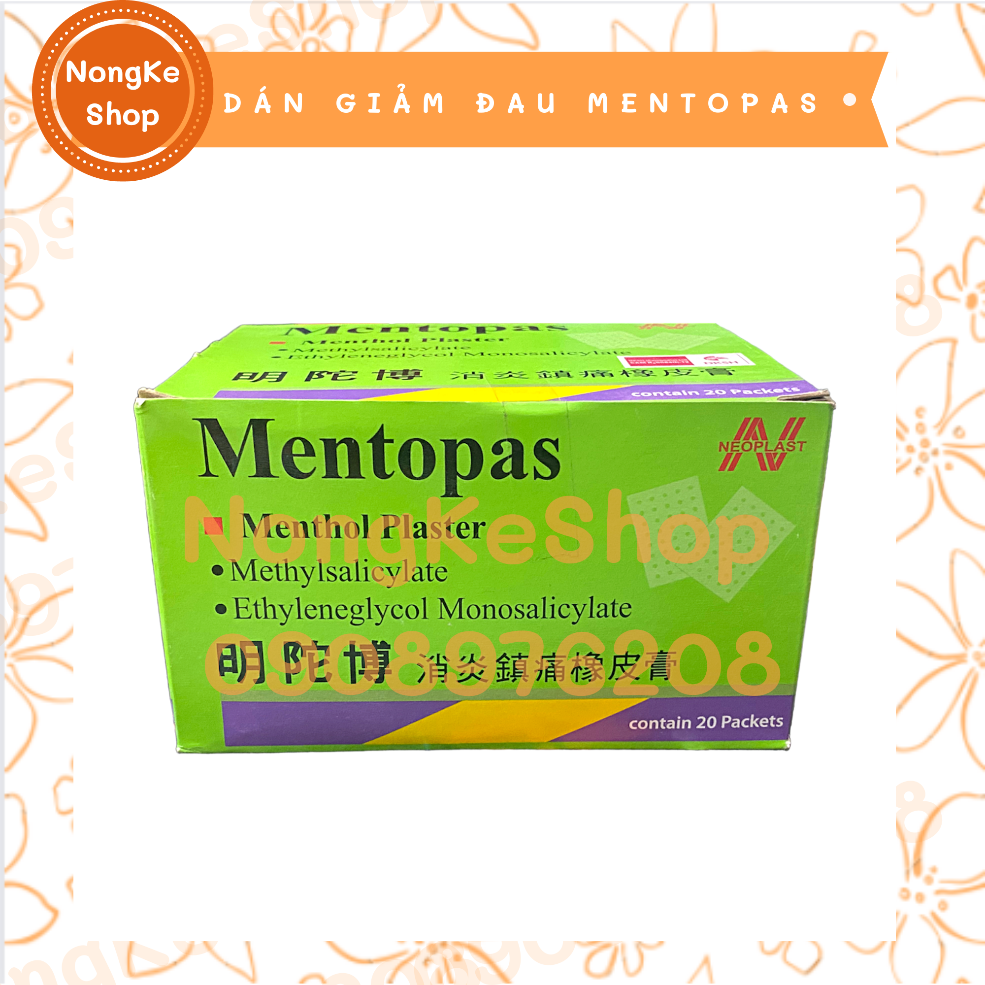 1 GÓI 10 MIẾNG DÁN GIẢM ĐAU MENTOPAS THÁI LAN