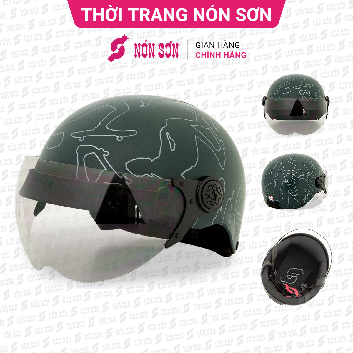 Mũ bảo hiểm có kính hoa văn NÓN SƠN chính hãng KP-XR580