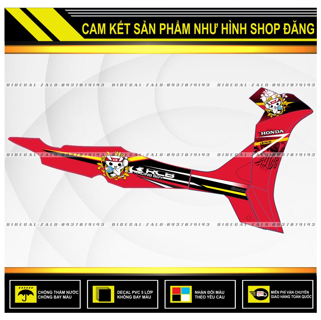 TEM RỜI WAVE BLADE 110 MẪU RACING BOY PHỐI DÁN XE ĐỎ