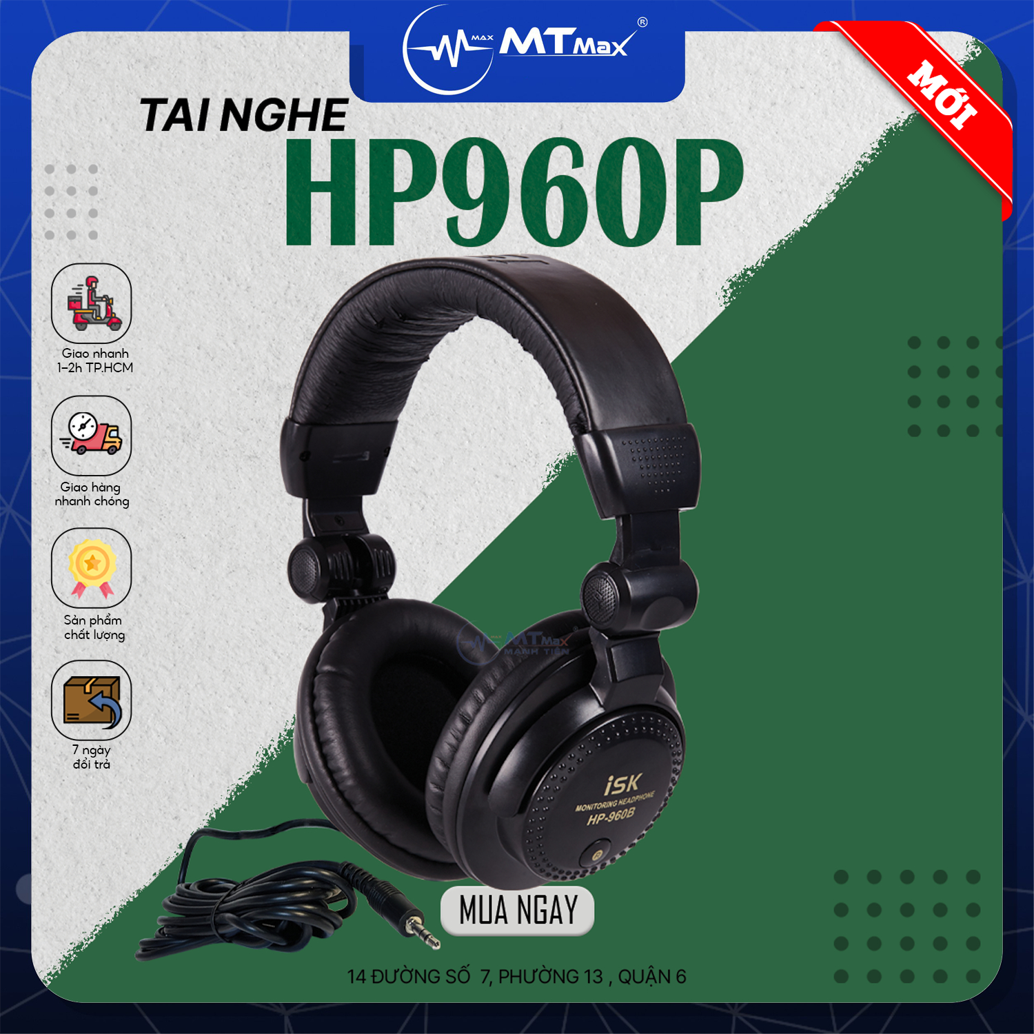 [ Thanh Lý Gấp ] Tai Nghe Kiểm Âm Chụp Tai ISK HP-906B - Khớp Xoay 180 Độ, Âm Thanh Chất Lượng, Đệm Lót Tai Êm Ái Giảm Đau Mỏi Khi Sử Dụng Lâu Dài