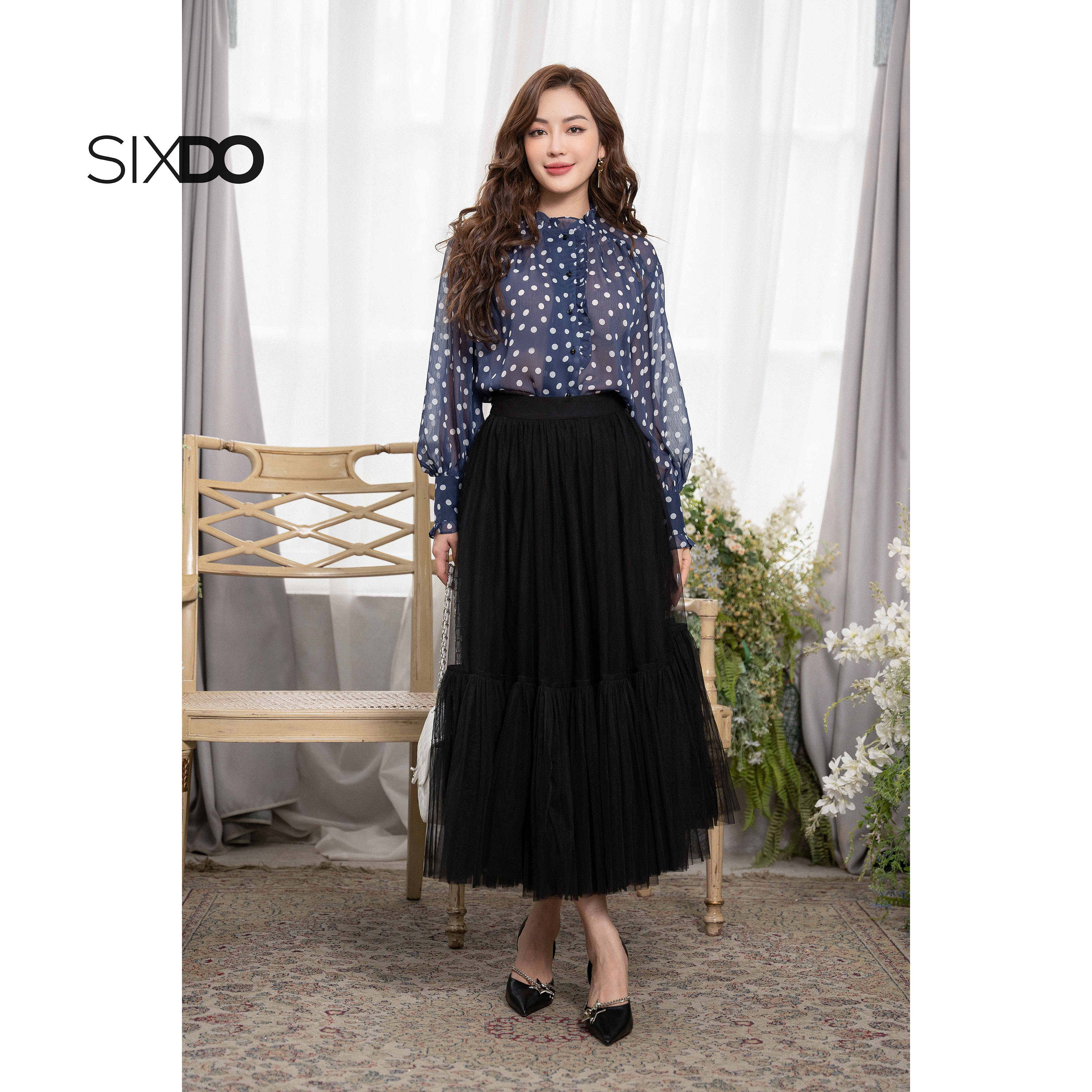 Áo sơ mi voan hoa dài tay SIXDO (Long Sleeves Voile Shirt)