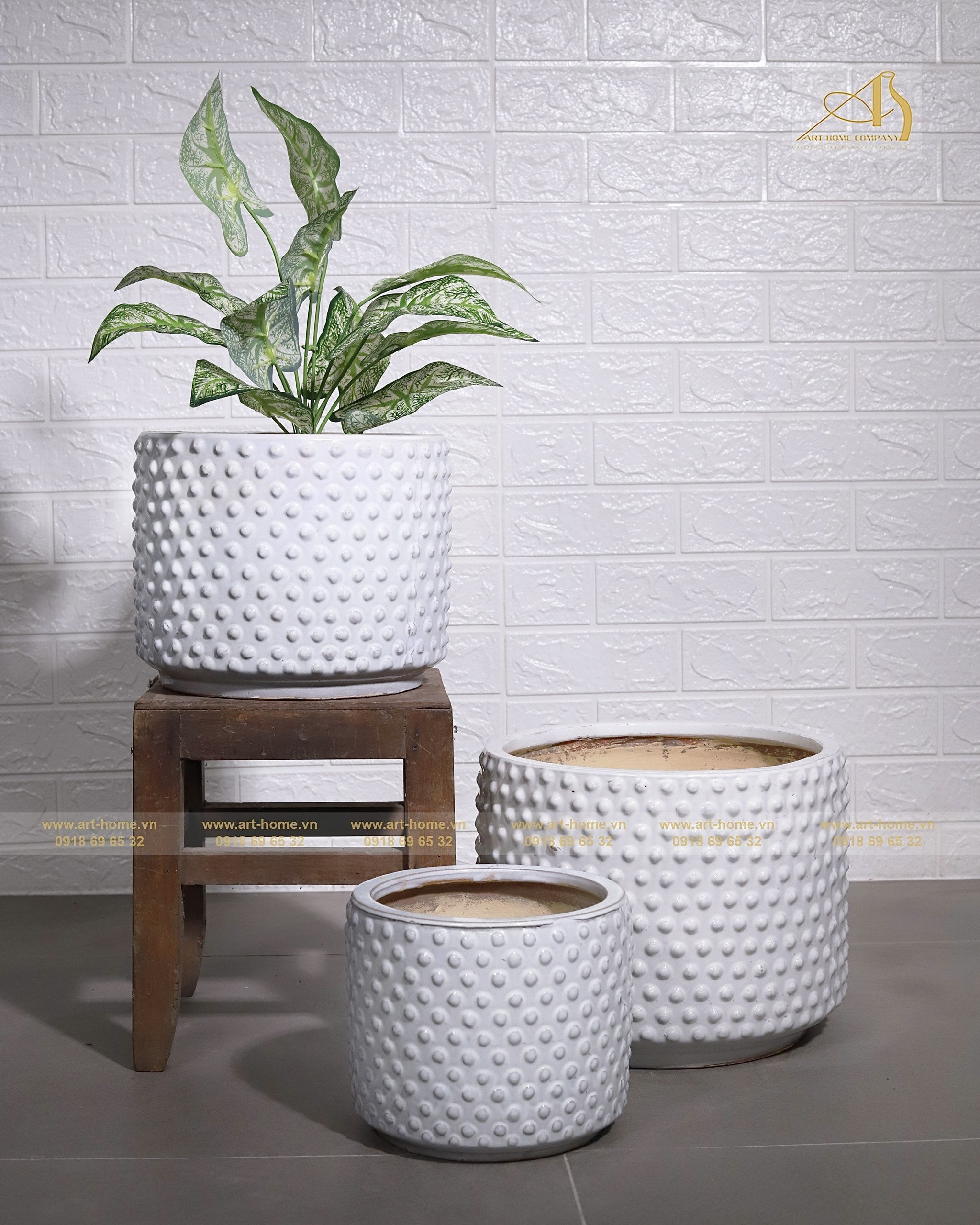 Chậu gốm sứ Art-home, sọc trắng, trồng cây, trồng hoa, trang trí nhà cửa, sân vườn, văn phòng, homestay