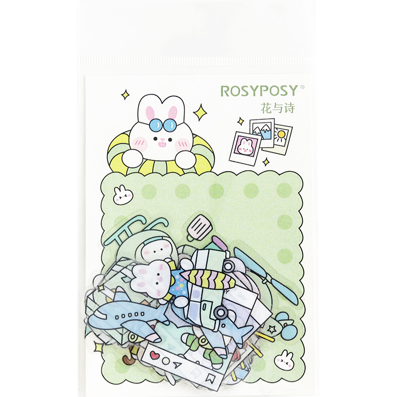 Sticker (hình dán) thỏ trắng rosy posy
