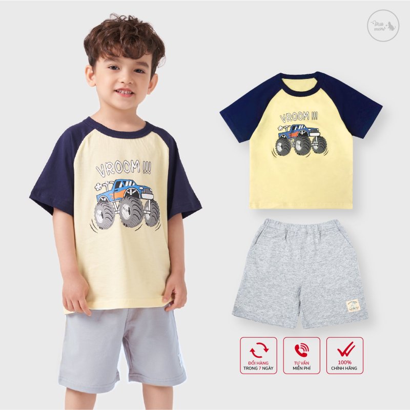 Nơi bán Bộ bé trai BIGFOX - MISS MEOW size đại, đồ bộ cộc tay cho bé chất cotton phong cách Âu Mỹ hình 10 – 26 QATE 01