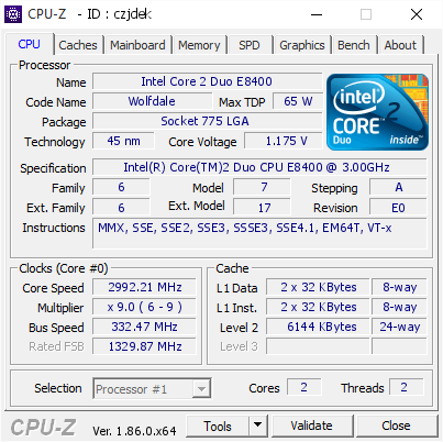 CPU Intel Core™2 Duo Processor E8500, E8400 sk 775