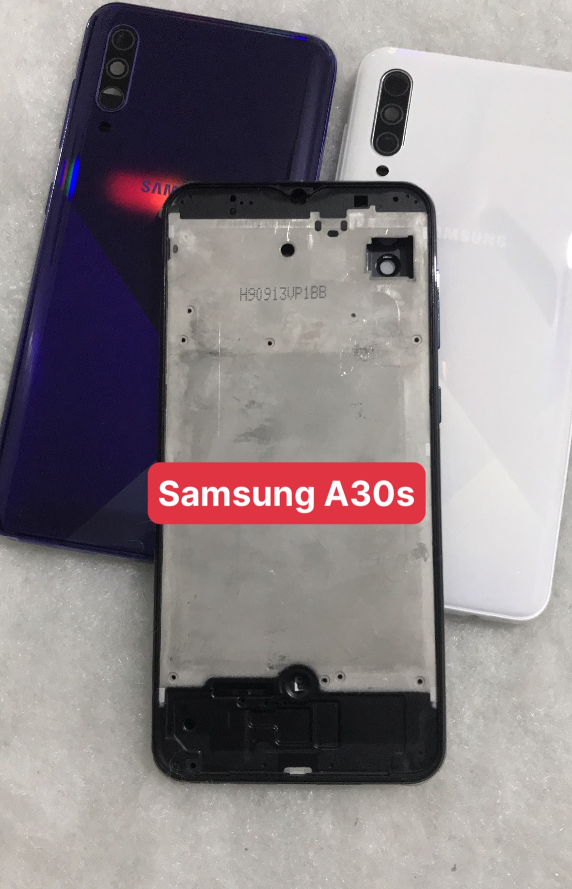 Bộ vỏ sườn  Samsung A30s zin (bộ gồm lưng, sườn, phím bấm, kính camera)