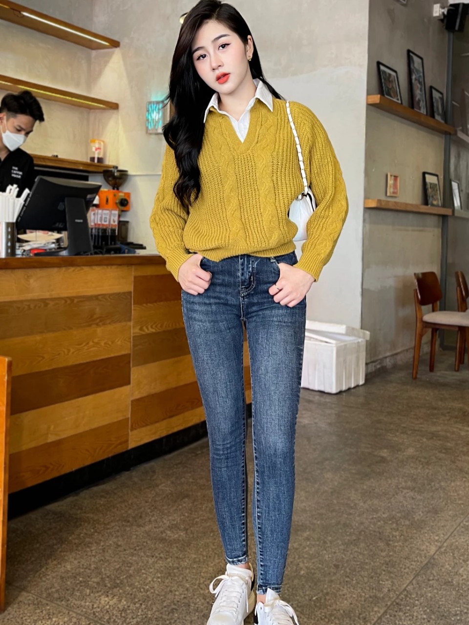 áo len phối cổ sơ mi chuẩn hàng QC