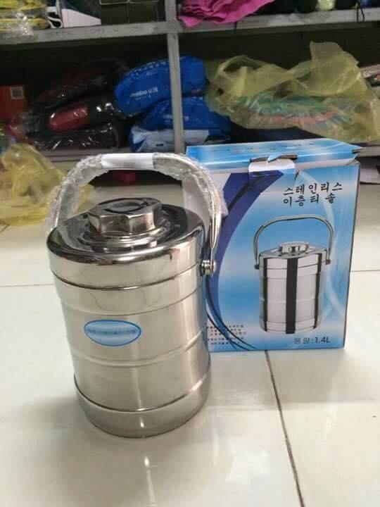 Cặp lồng inox 1,4l hàn quốc 3 ngăn chứa đồ ( bạc)