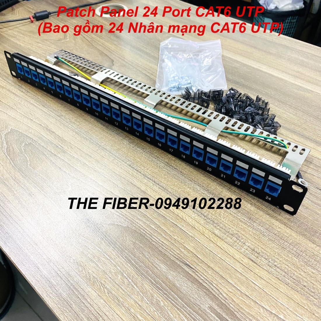 Patch Panel CAT6 24Port (Bao gồm 24 Nhân mạng CAT6 màu xanh)
