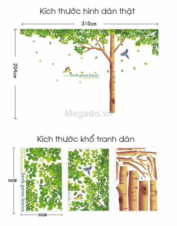 Decal tranh dán tường cây xanh mẫu to