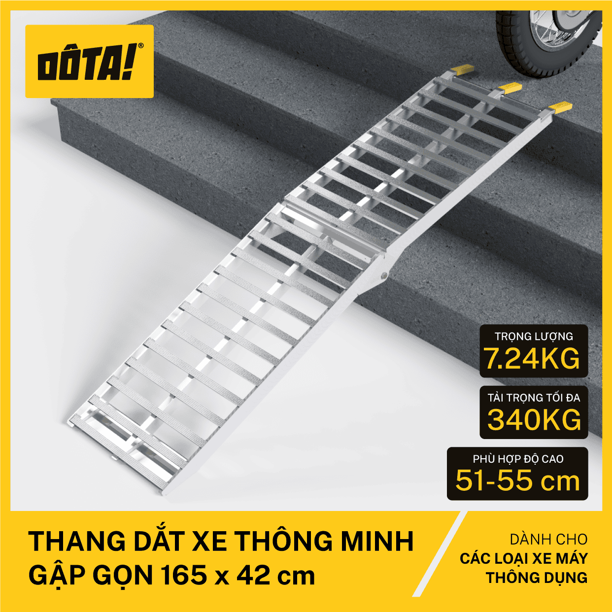 Thang Dắt Xe Thông Minh Gập Gọn (cho thềm cao từ 26 đến 75 cm)