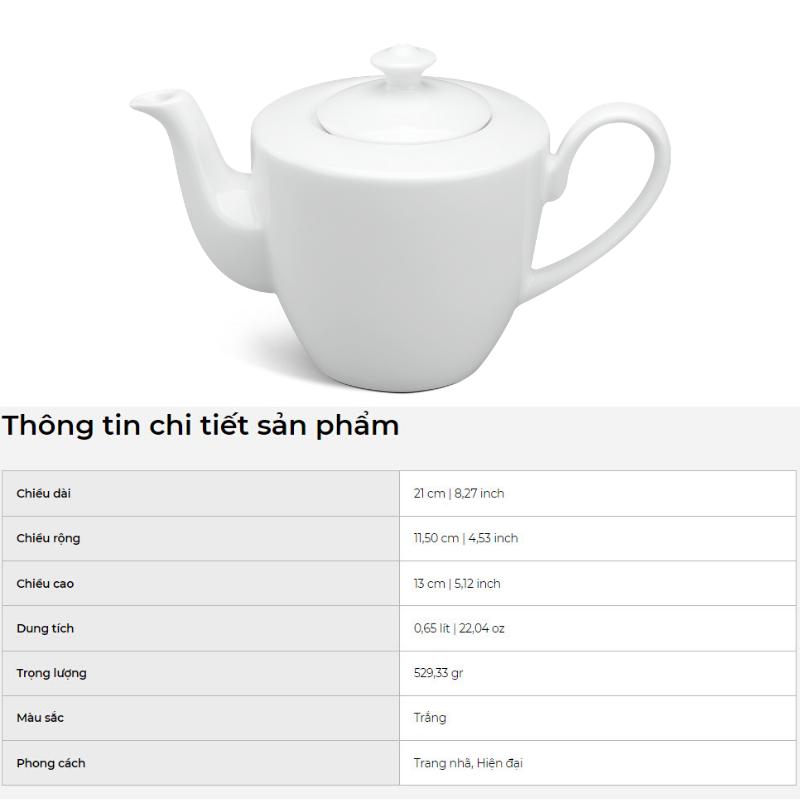 Bình trà gốm sứ minh long Bình trà 0.65 L - Daisy - Trắng