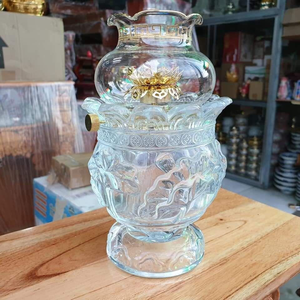 Đèn thờ đốt dầu lưu ly cát tường cao 19 cm