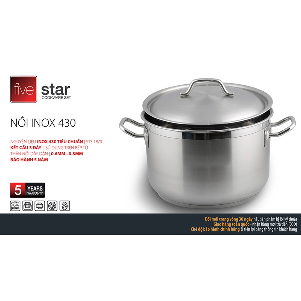 NỒI INOX 3 ĐÁY FIVESTAR 30CM MẪU MỚI XÀI BẾP TỪ