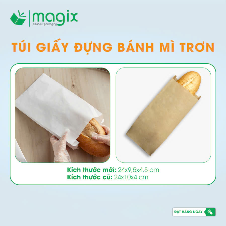 MFT1A - 24x9.5x4.5 cm - 100 Túi giấy bánh mì trắng