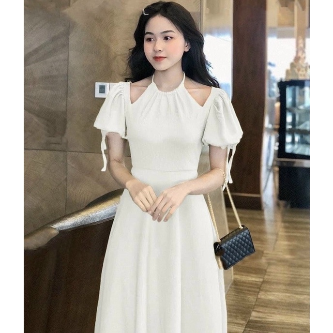Đầm cổ yếm tay bo 3 màu