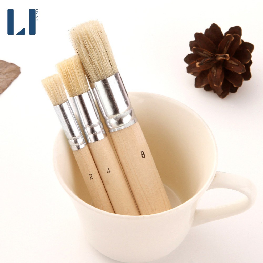 Bộ 3 cọ vẽ stencil lông lợn cán gỗ LIM Art