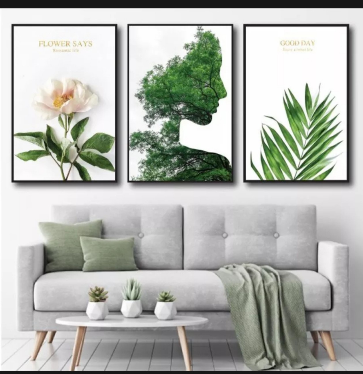 Tranh treo tường- Tranh Laminate tráng gương Lá Cây nhiệt đới 01- Bộ 3 tấm