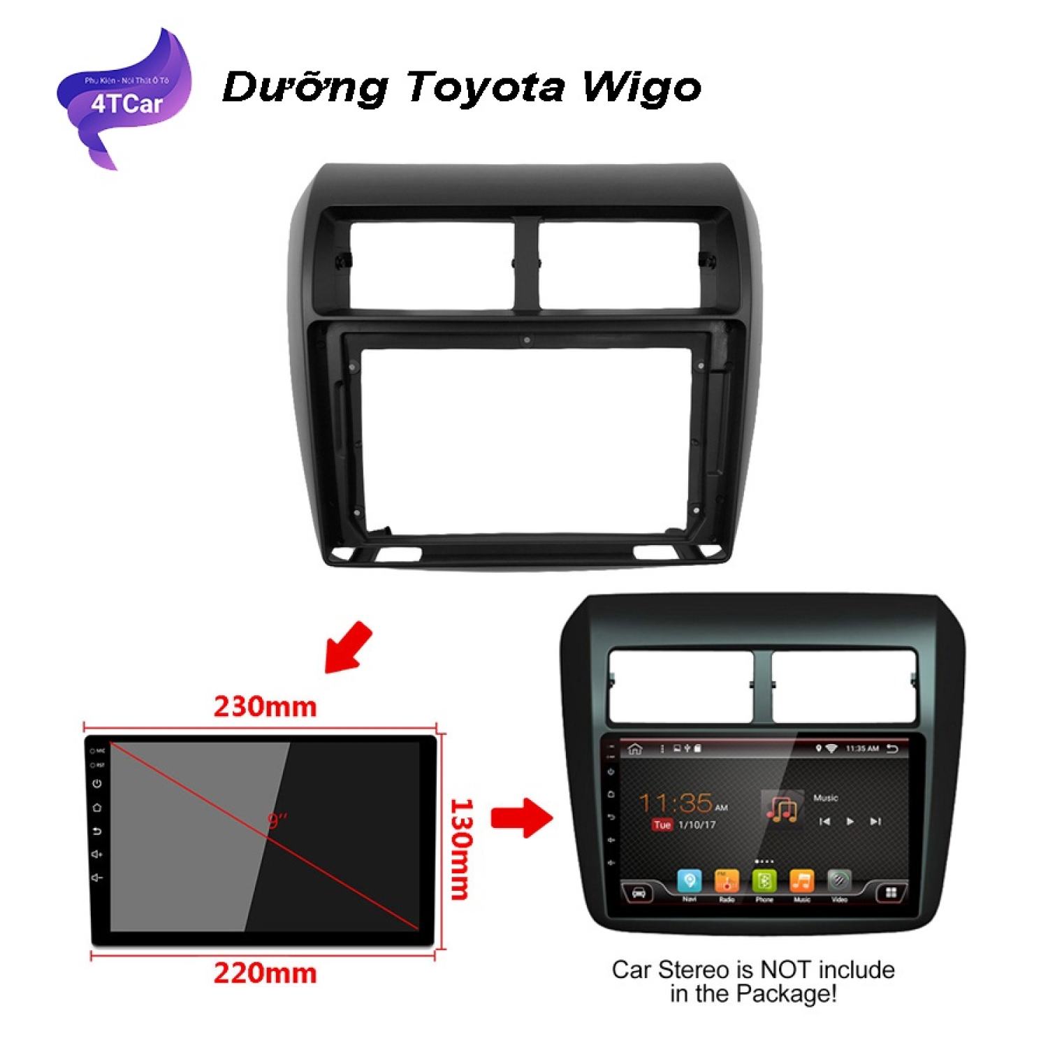 Mặt dưỡng Toyota Wigo 2012 - 2019 (9 inch)