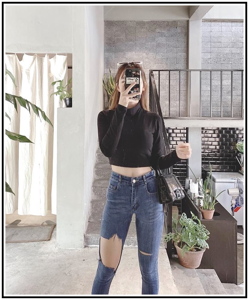 Quần jean nữ lưng cao RÁCH 2 BÊN TO NHỎ XÉ tua lai siêu tôn giáng chất jean giãn O26