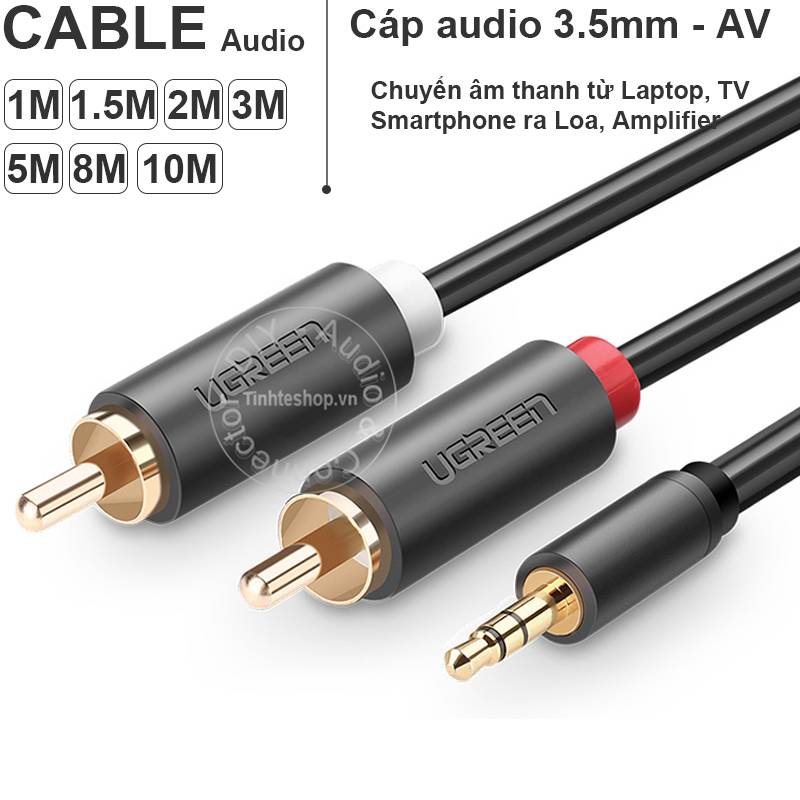 Dây 3.5mm ra 2 bông sen 1M đến 10M Ugreen AV102 - Cáp AV ra 3.5 chuyển âm thanh từ Smartphone Laptop MP3 ra Loa Âm ly