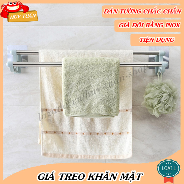 Giá treo khăn mặt đôi bằng inox dán tường (GKD02) Huy Tuấn