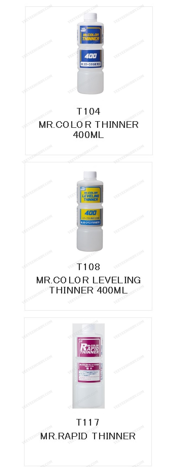 DUNG MÔI MR HOBBY LACQUER THINNER - MR COLOR THINNER / LEVELING THINNER / MR RAPID THINNER 400ML
