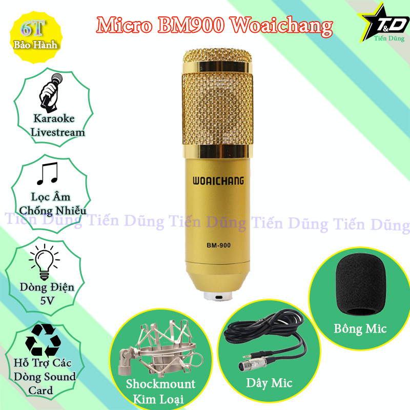 Mic thu âm BM900 WOAICHANG dùng cho các sound card để thu âm hoặc livestream bán hàng - Mic BM900 WC loại xịn có shockmout bằng kim loại