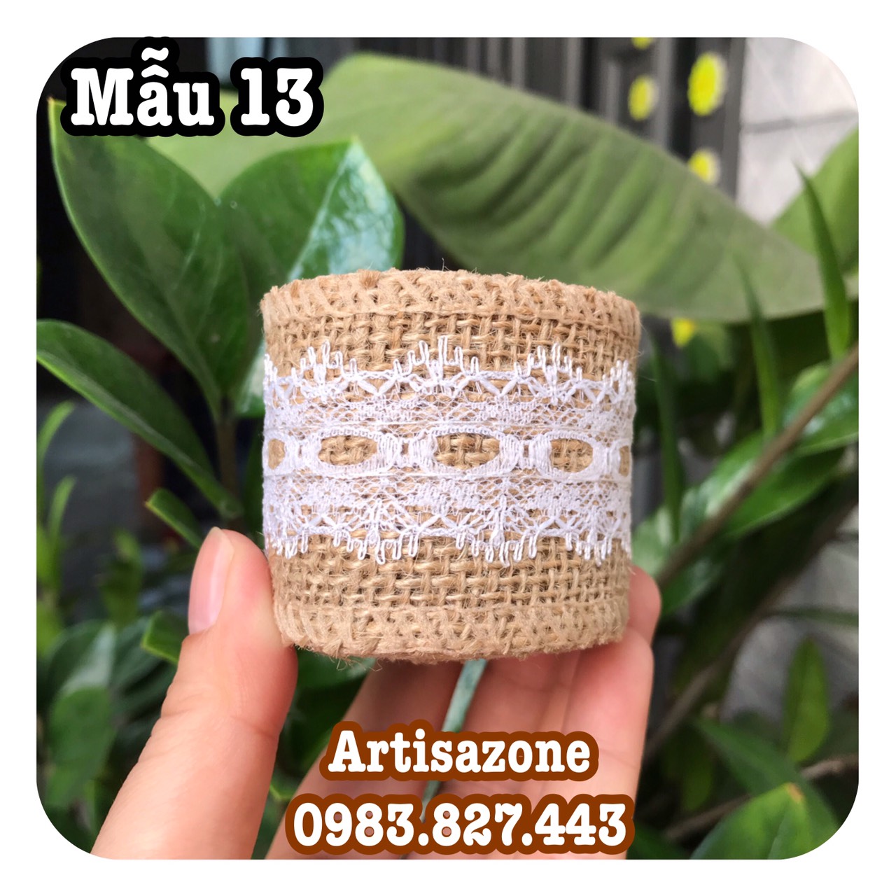 Ruy băng vải bố ren trắng (rộng 5cm, dài 1,95 mét)