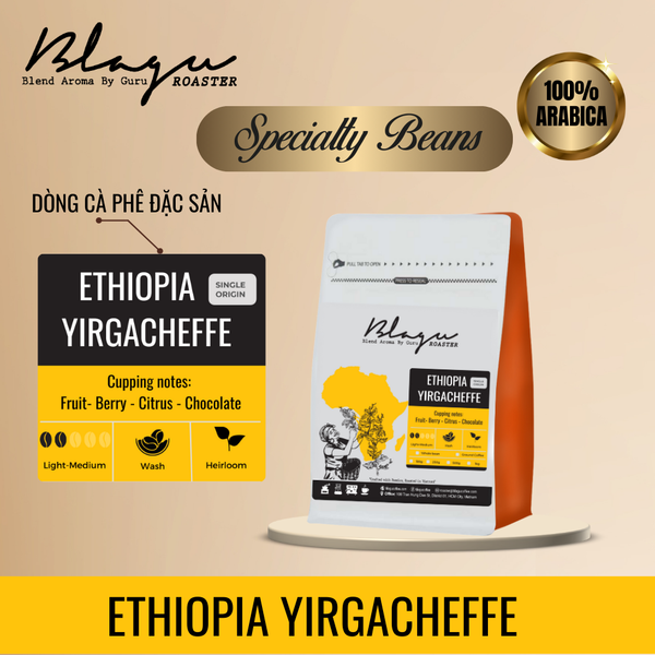 Cà Phê Blagu Hạt Đã Rang, Ethiopia W. Yirgacheffe - 100%Arabica - Light-Medium - 250g