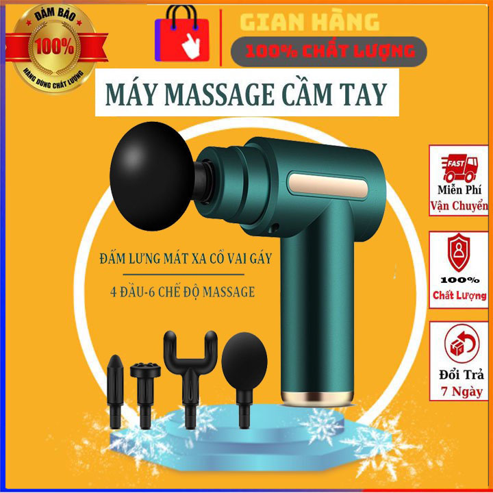 Súng Massage Cầm Tay 4 Đầu 6 Chế Độ Khác Nhau, máy mát xa toàn thân
